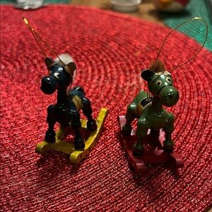 Vintage Colorful Rocking Horse Ornament Set